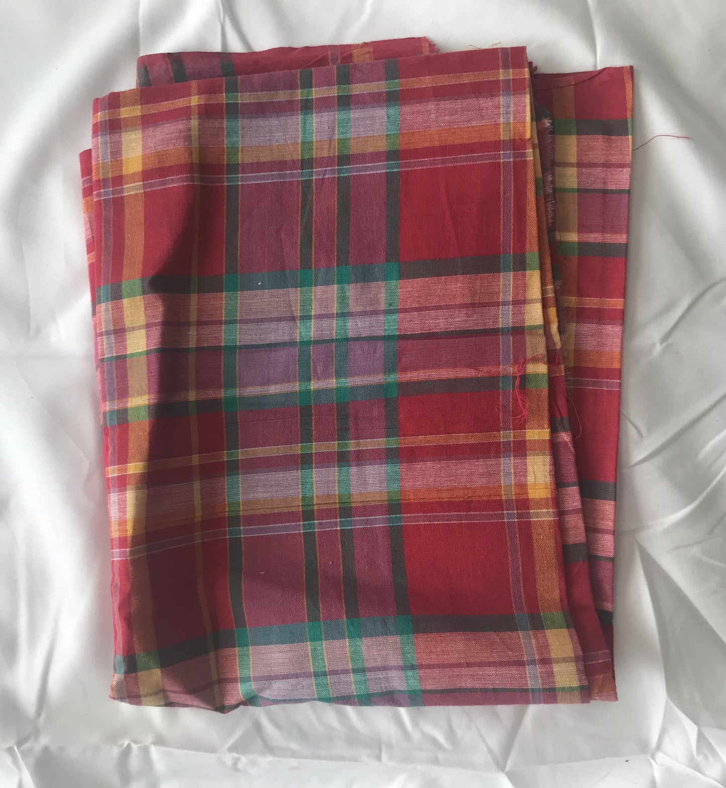 2 yds. Plaid (Red, Yellow, Lavender & Teal) Cotton Fabric