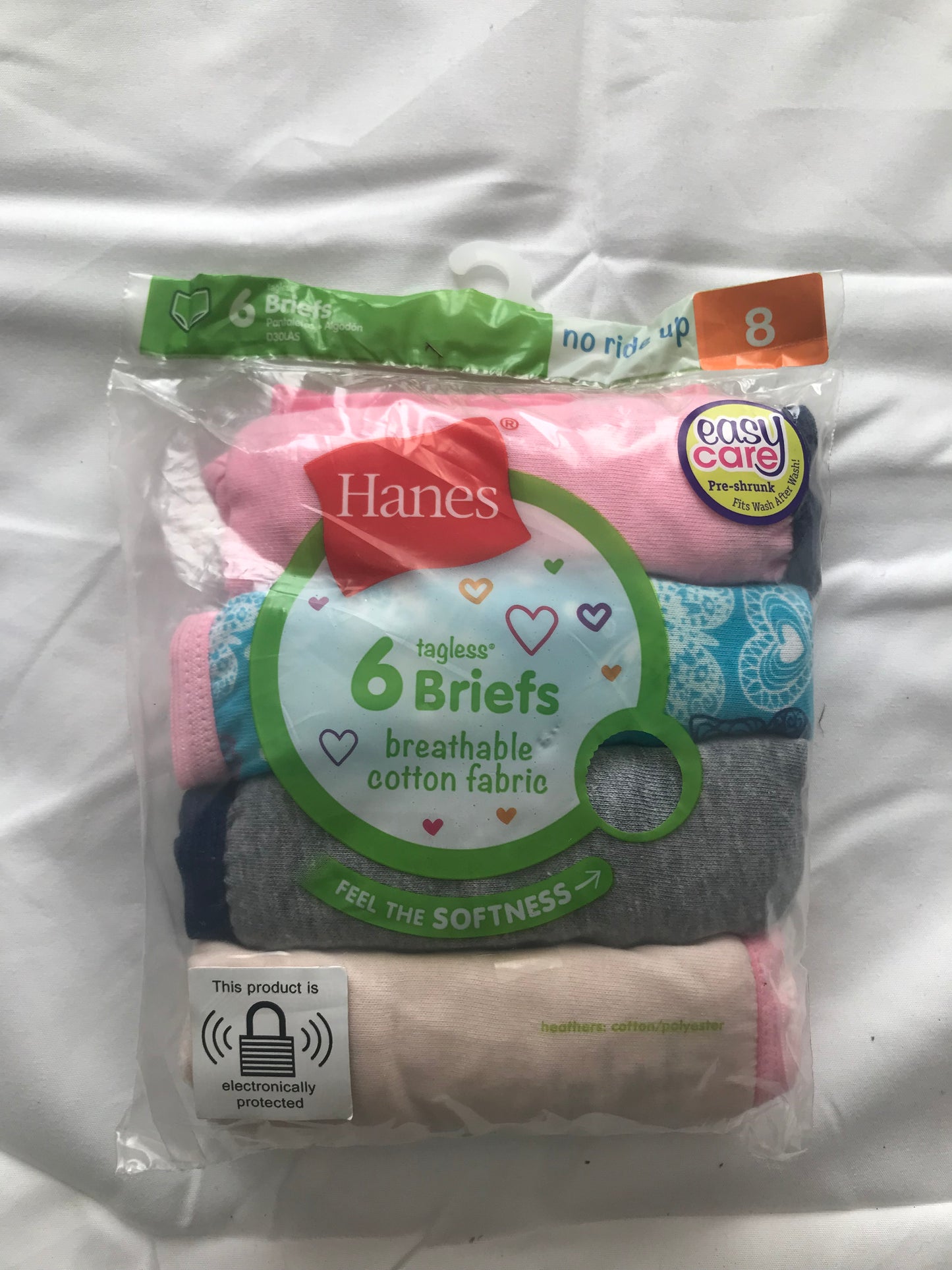 Hanes Breathable Cotton Briefs- Girls Size 8 6 Pack