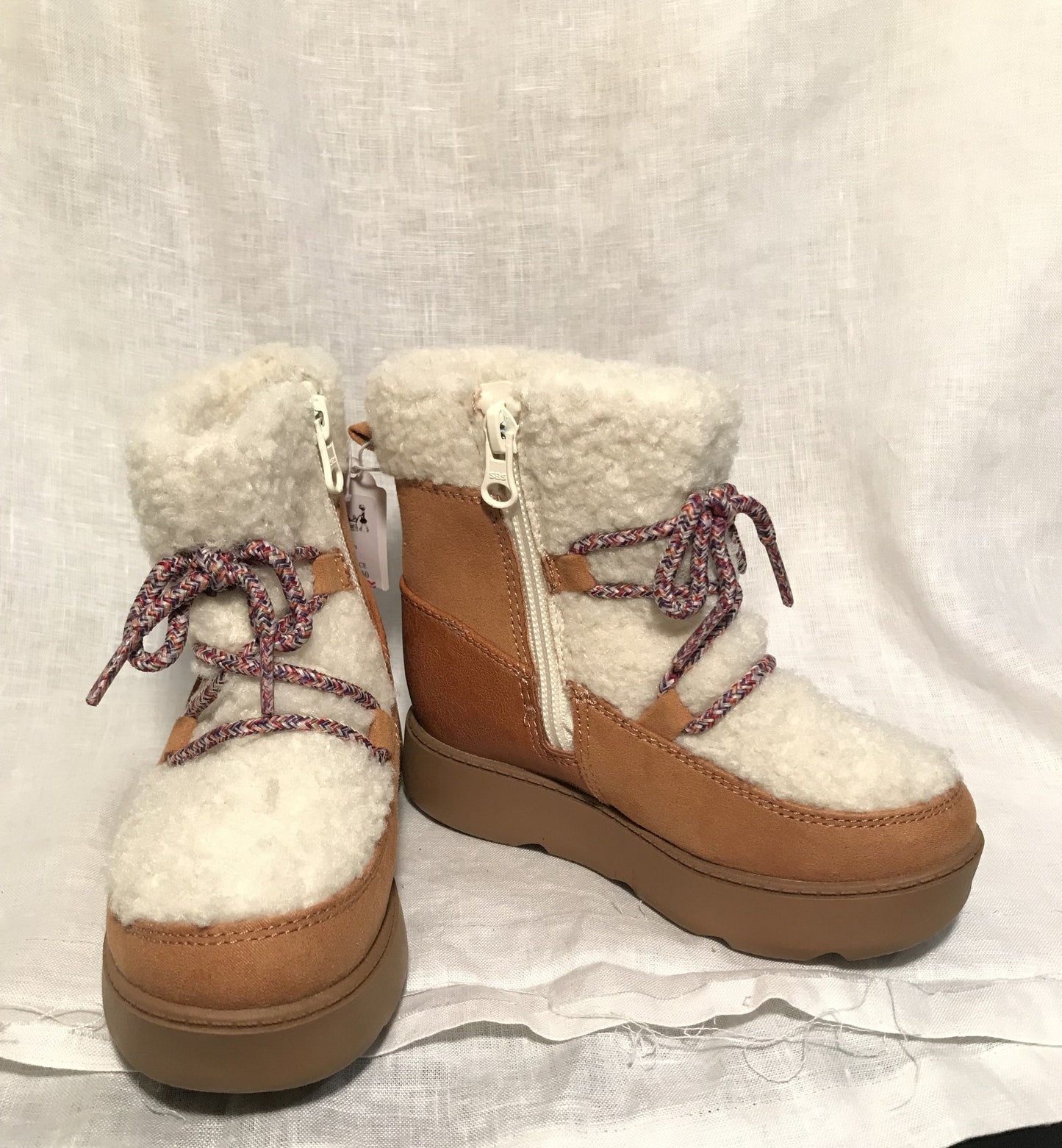 Tan & White Fur Boots- Sizes 5